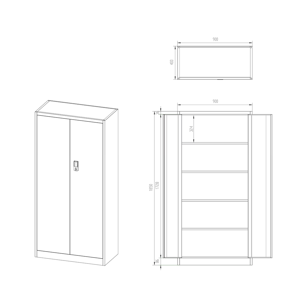 Armoire métallique avec serrure à code - Anthracite et blanc