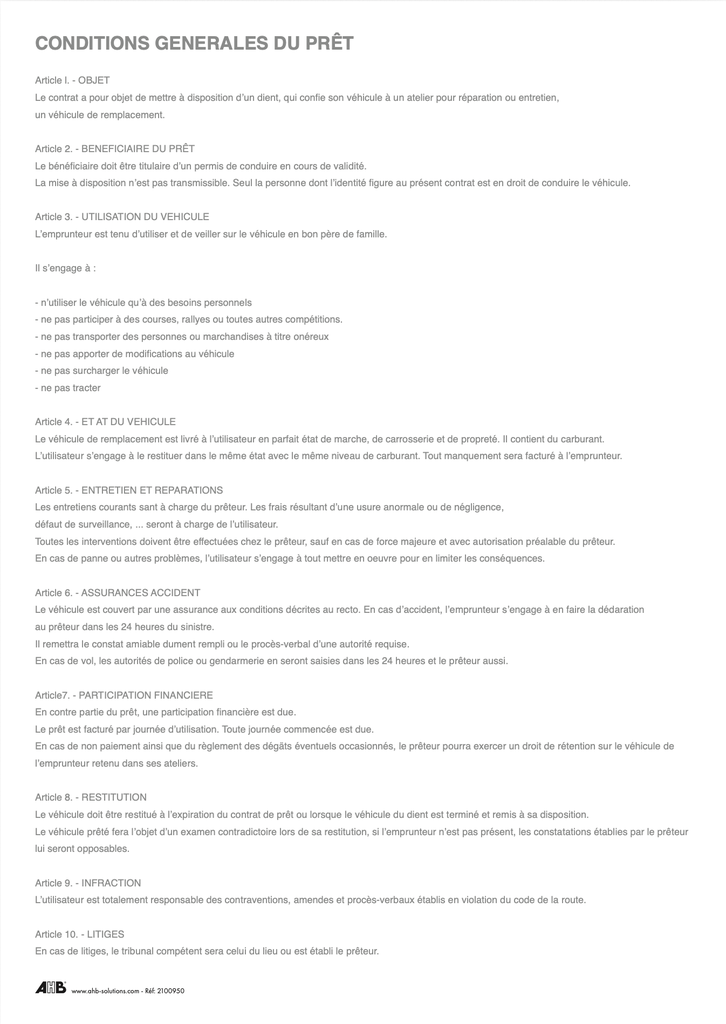 Contrat pour véhicules de remplacement x50 - Français