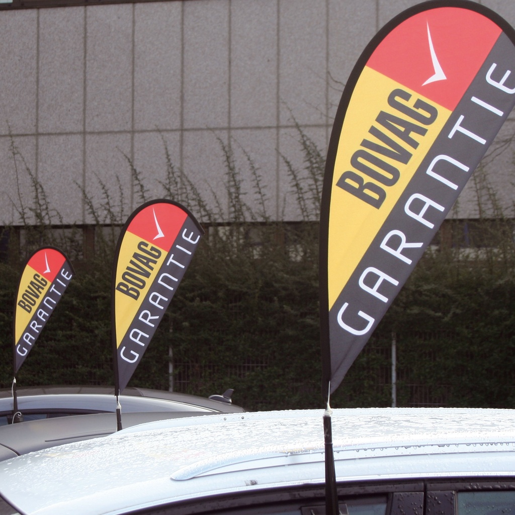 Mini beachflags voor zijruit met opdruk