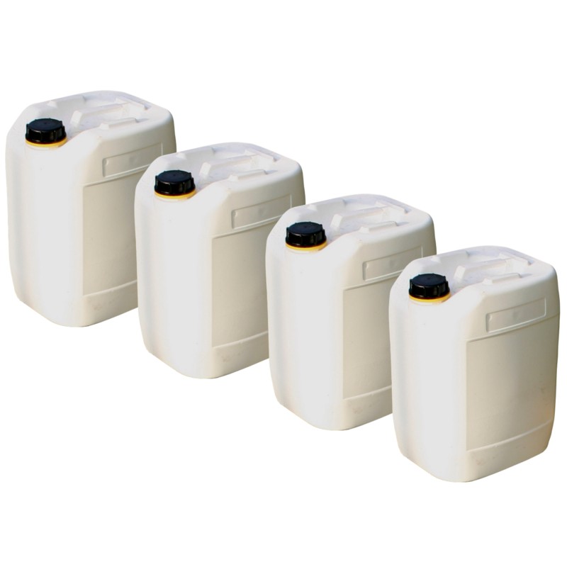 Set van 4 kunststof jerrycans van 20 liter voor houten kist
