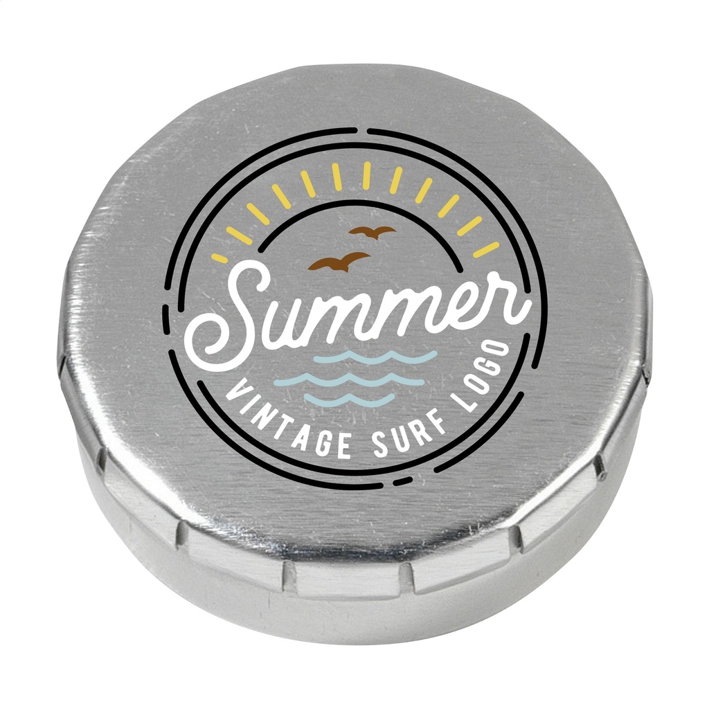 Mini ClicTin pepermuntjes met opdruk op het deksel