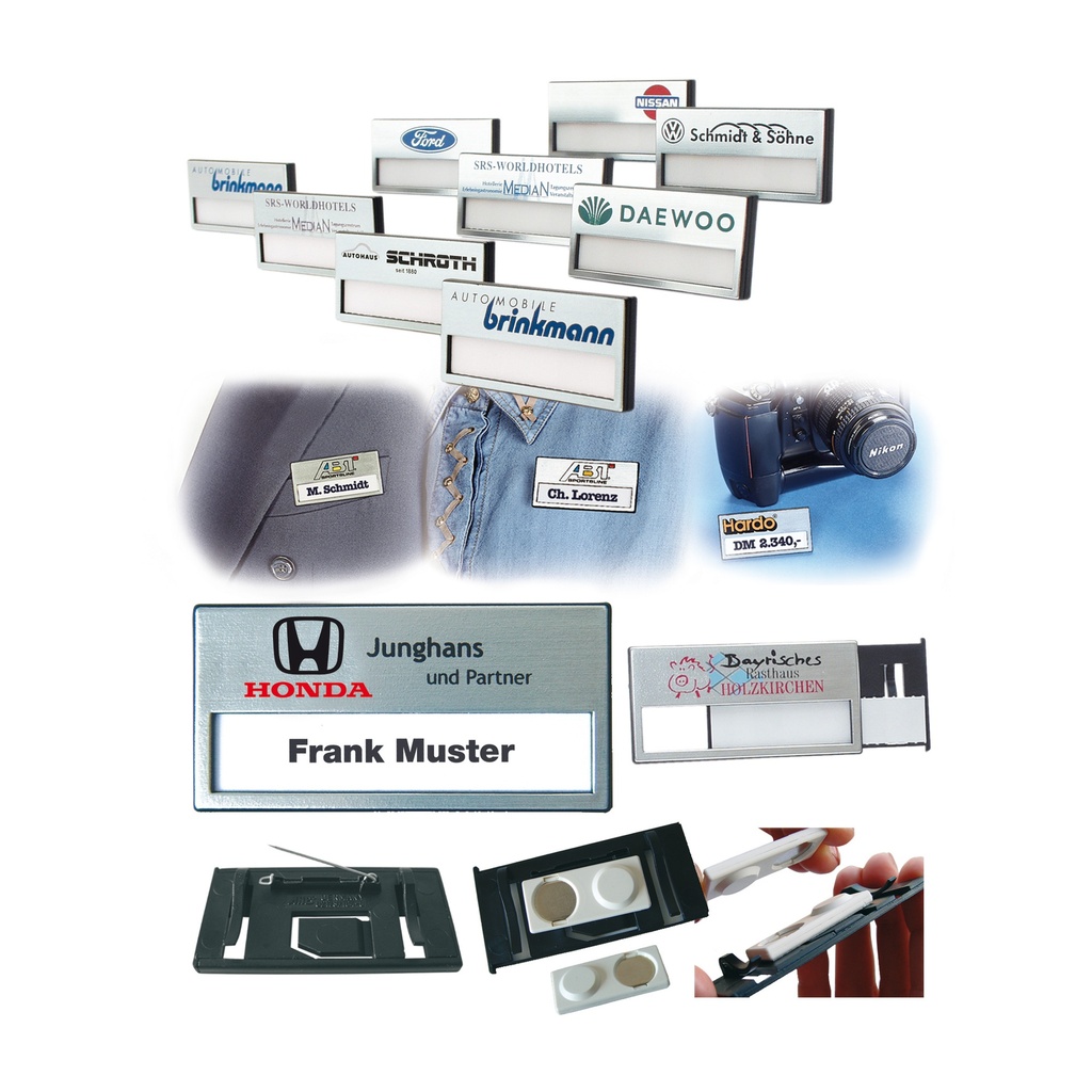 Badge nominatif "Kombi" avec fixation par aimant ou épingle