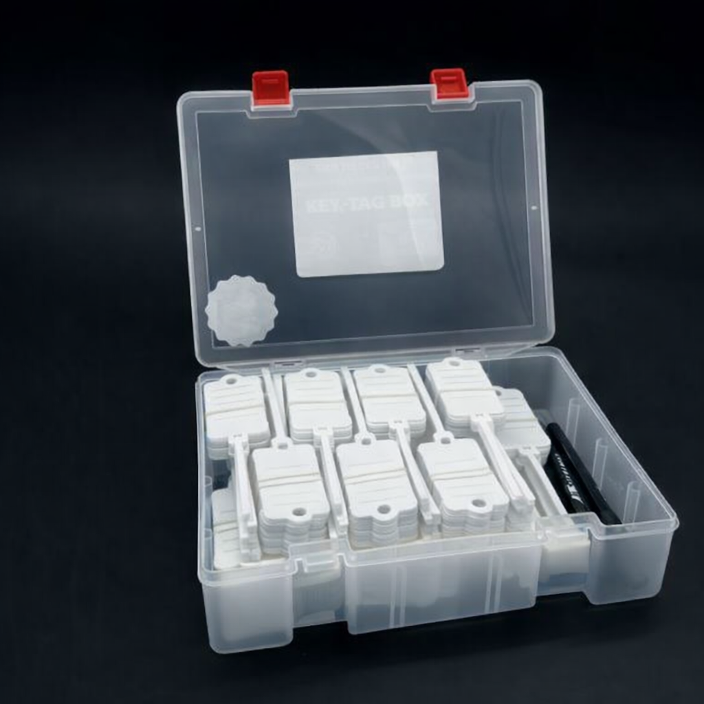 Doos met sleutellabels met spanband x300