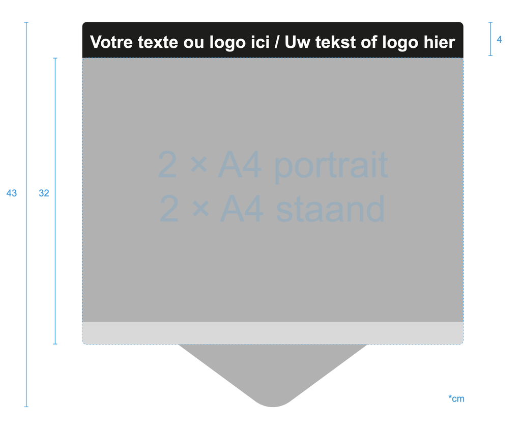 Support en aluminium pour 2 fiches de prix A4 portrait avec bandeau personnalisable