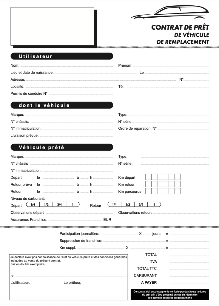 Standaard contract vervangwagen x50 - Frans