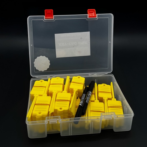 Doos met sleutellabels met spanband x300