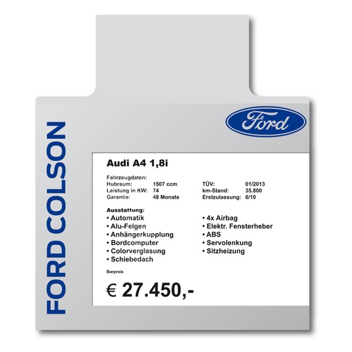 Verkoopkaarthouder voor zonneklep - met opdruk