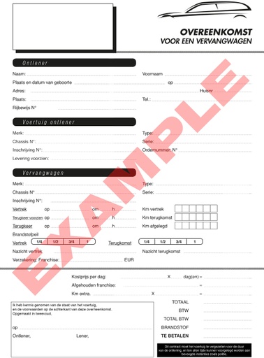 [2100950NL] Contrat pour véhicules de remplacement x50 - Néerlandais