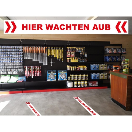 [666667VSTINL] Vloersticker - Hier wachten AUB 